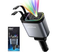 4-In-1 Retractable Car Charger: 66w Usb-C/Usb-A Quick Charge For 4 Devices-Built-In Cables And Starry Sky Lighting,Ideal For Iphone,Samsung,Pixel,Travel Or Work