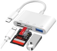 4 in 1 SD Card Reader for iPhone and iPad, SD/TF Memory Card Reader, USB OTG Adapter, Simultaneous Charging, SD Card Reader Compatible with iPhone 14/13/12/11/X/8/7/iPad