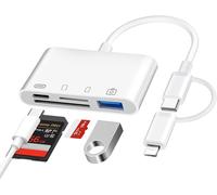 4 in 1 SD Card Reader for iPhone iPad, USB C Lightning SD Card Adapter with SD/TF/USB OTG/Charging Slot, External Memory Card Readers for iPhone16 15/Mac/Android/Camera