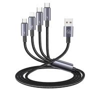 4 in 1 Universal Nylon Braided Multi Charger Charging Cable with iP/Micro USB / 2 Type C Connector for Phones/Tablets, 1.2 m