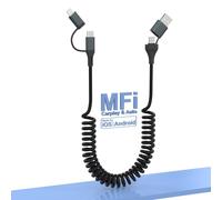 4 in 1 USB-C and Lightning Cable for Apple Carplay and Android Auto,[MFi & Data Certified] Coiled iPhone Charger Cord-PD 60W Fast Charge Compatible with iPhone 16/15/14/Android