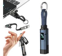4 in 1 USB C Digital Display Keychain Charger Cable, 65W Fast Charging Short Phone Lanyard Data Cable Fit Light-ning/Type-C/USB-A/USB-C, Portable Multi Charge LED Display Digital Cord (Blue)