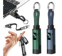 4 in 1 USB C Digital Display Keychain Charger Cable, 65W Fast Charging Short Phone Lanyard Data Cable Fit Light-ning/Type-C/USB-A/USB-C, Portable Multi Charge LED Display Digital Cord (Green*Blue)