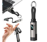 4 in 1 USB C Digital Display Keychain Charger Cable, 65W Fast Charging Short Phone Lanyard Data Cable Fit Light-ning/Type-C/USB-A/USB-C, Portable Multi Charge LED Display Digital Cord (Black)
