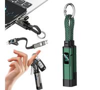 4 in 1 USB C Digital Display Keychain Charger Cable, 65W Fast Charging Short Phone Lanyard Data Cable Fit Light-ning/Type-C/USB-A/USB-C, Portable Multi Charge LED Display Digital Cord (Green)