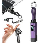 4 in 1 USB C Digital Display Keychain Charger Cable, 65W Fast Charging Short Phone Lanyard Data Cable Fit Light-ning/Type-C/USB-A/USB-C, Portable Multi Charge LED Display Digital Cord (Purple)