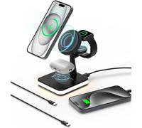 4 in 1 Wireless Charging Station with Light & 1 USB Port for Apple,Magnetic Wireless Charging Station for iPhone 15/14/13/12,Apple Watch Series 9/8/7/Ultra 2/SE 2,Air-Pods 3/Pro/2 (Black)