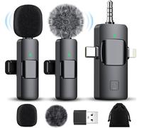 4 in 1 Wireless Lavalier Microphone for iPhone,iPad,Android,Camera,Microphone 2 Pack Noise Reduction Crystal Recording for Video Recording,Vlog,YouTube,TikTok,Interview