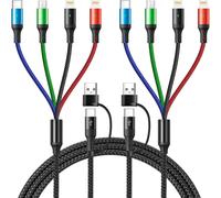 4 in 2 Multi Charger Cable [2Pcs, 1.8M], 3.5A Multi USB Tip USB A/C to Type C/Micro USB/Lightning Nylon Universal Charging Cable for iPhone, iPad, Android Samsung