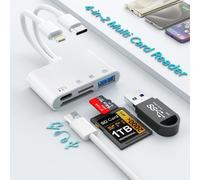 4 in 2 SD Card Reader for iPhone, Lightning Adapter USB C Memory Card Reader, Camera Card Reader Adapter with SD + TF + USB 3.0 + USB C Charging Port,
