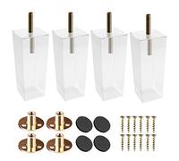 4 inch Pieds De Meuble en Acryliques Solide, Btowin 4 Pièces Pieds De Table Remplacement Modernes avec Plaques De Montage 5/16 inch Filetés & Vis & Prodecteur pour DIY Café Chaise Bureaux Carré