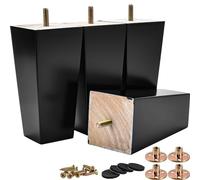 4 inch Pieds De Meubles en Bois, Tchosuz 4 PCS Pieds De Canapé Coniques Carrés Noir avec Protecteurs en Caoutchouc & Vis & M8 Plaques De Montage,Pieds en Bois pour Sofa Cabinet Fauteuil Bricolage