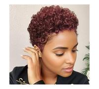 4 inch Short Afro Kinky Curly Glueless Wigs for Black Women Deep Wave Pixie Cut Human Hair Wig Daily use 180 Density Extensions de cheveux(Burg)