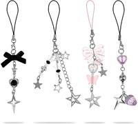 4 Jolies Breloques Pour Téléphone Portable, Ensemble De Bijoux De Telephone, Fraise Rose, Papillon, Étoile Breloque Pour Téléphone Portable, Porte-Clés, Décoration D'appareil Photo