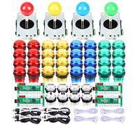 4 joueur classique bricolage arcade joystick kit pièces USB encodeur pour PC contrôles jeux + 4/8 Way Stick + 5V led boutons-poussoirs lumineux pour les consoles de jeux vidéo Mame Raspberry Pi et 4 couleurs