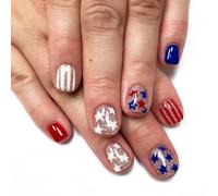 4 juillet Appuyez sur Nails Square French Tip Fake Independence False avec les drapeaux américains Star Stick le jour de l ’ Independence French Tip Appuyez sur