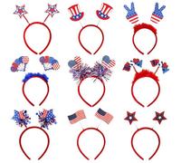 4 juillet, bandeau patriotique - Chapeaux de fête drapeau patriotique, 9 accessoires de jour commémoratif, défilés du 4 juillet, barbecues - faveurs de fête, costume d'événement, célébrations