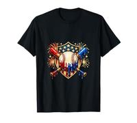4 Juillet Baseball Drip Ice Cream Drapeau américain Patriotique T-Shirt