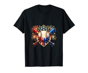 4 Juillet Baseball Drip Ice Cream Drapeau américain Patriotique T-Shirt