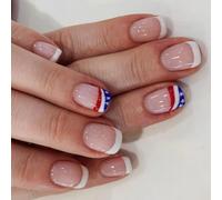 4 juillet Collage sur ongles courts carrés Faux ongles faux ongles en acrylique Jour de l'indépendance Français Press sur ongles Faux ongles en acrylique