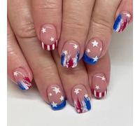4 juillet Colle sur les ongles courts carrés Faux Jour de l'indépendance French Tip Press on Artificial Acrylic Independence Day French Tip Press on