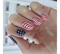 4 juillet Coller sur les ongles Faux ongles courts carrés Independence Day French Press sur la journée de l'indépendance acrylique artificielle Conseils français Presse Ongles