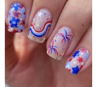 4 juillet Coller sur les ongles Faux ongles courts carrés Independence Day French Press sur la journée de l'indépendance acrylique artificielle Conseils français Presse Ongles