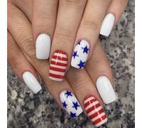 4 juillet Coller sur les ongles Place courte Faux jour de l'indépendance Presse française Fête de l'indépendance Acrylique Artificiel Presse française Ongle