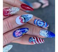 4 Juillet Colues Sur Les Clous Courts Amander Faux Ongles Independence Day Tip Press Sur Des Ongles Glues Ongles Acryliques Artificiels Sur Ongle