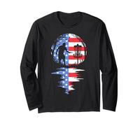 4 Juillet Disc Golf Dad USA Flag Sunset Funny Pater's Day Manche Longue