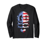 4 Juillet Disc Golf Skull USA Flag Sunset Funny Halloween Manche Longue