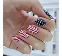 4 Juillet Faux Nails Tips Français Presse Sur Carré Fake Fake Independence Day Colues Sur Artificiel Artificiel Faux Ongle