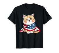 4 juillet Motif chat astronaute mignon drapeau américain T-Shirt