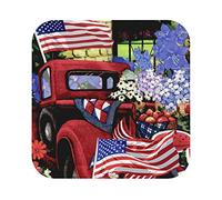 4 Juillet Patriotic Old Red Truck Print Leather Coasters Set de 6, Café Thé Coasters, Quatre Formes au Choix