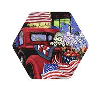 4 Juillet Patriotic Old Red Truck Print Leather Coasters Set de 6, Café Thé Coasters, Quatre Formes au Choix