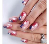 4 juillet presse sur les ongles carré pointe française faux indépendance faux avec drapeaux américains étoile bâton sur faux ongles artificiels