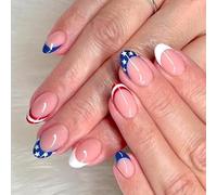 4 Juillet Presse Sur Ongles Carré Pointe Française Faux Indépendance Faux Avec Drapeaux Américains Étoile Bâton Sur Faux Ongles Artificiels
