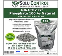 4 kg de Minactiv P2® SOLU’CONTROL - Engrais phosphate naturel 0-15-0 + 41,5 CaO - Avec Calcimer® marin et stimulateur microbien - Racines solides, gazon dense et cultures vigoureuses - UAB (Bio)