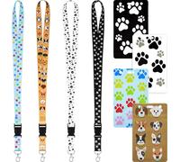 4 Kits Lanière D'impression Patte De Chien Lanière Sangle De Cou À Motif De Chien Avec Porte-Badge, Lanière De Cou Avec Rupture Sécurité Et Clip Métallique Pour Clés, Carte D'identité