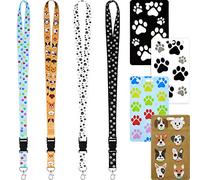 4 Kits Lanière d'Impression Patte de Chien Lanière Sangle de Cou à Motif de Chien avec Porte-Badge, Lanière de Cou avec Rupture Sécurité et Clip Métallique pour Clés, Carte d'Identité