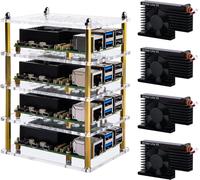 4 Layers Acrylic Case with Armor Lite V5 Active Cooler for Raspberry Pi 5 4GB/8GB Transparent