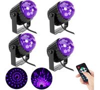 4 LED UV Lumière de discothèque Lumière noire, boule à facettes Télécommande 7 modes pivotant USB,Lumière de scène commande vocale Bar Bal Célébration Spectacle