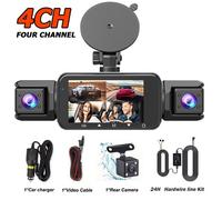 4 lentilles 360 °Caméra de tableau de bord voix 1080P enregistreur vidéo voiture DVR 4ch dashcam 24H Parking 32G SD Card GRIS