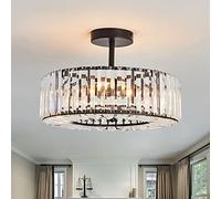 4 Lights Crystal Black Round Semi Flush Mount Ceiling Light Fixture Farmhouse Chandelier for Dinning Living Room Bedroom Hallway Entryway Kitchen