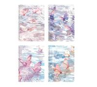 4 livres - La page intérieure de la bobine est épaisse et facile à déchirer. Papeterie de classe de cet étudiant - Livre à spirales A5/éclaboussures de papillons.