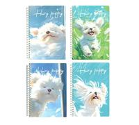 4 livres - La page intérieure de la bobine est épaisse et facile à déchirer. Papeterie de classe pour étudiant - Livre à spirales A5/chiot dans le vent