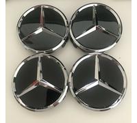 4 Logos 75mm Black Brillant Emblème Mercedes Jante Cache Moyeu Centre De Roue Insigne