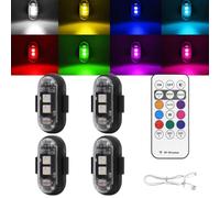 4 lumières stroboscopiques à LED sans fil avec télécommande, 8 couleurs, étanches, anti-collision, chargement USB, feux d'avertissement à LED, pour voiture et moto