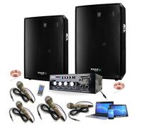 4 MICROS KARAOKE + AMPLI + 2 ENCEINTES 300W PA DJ SONO MIX LED LIGHT SOIRÉE FAMILIALE BAR CLUB MAISON DANSE