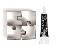 4 mini emporte-pièces inox Puzzle + Stylo de glaçage noir Youdoit